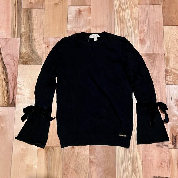 Michael Kors Bell Sleeve Black Sweater with Velvet Bows: Size XS - Picture 3 of 8